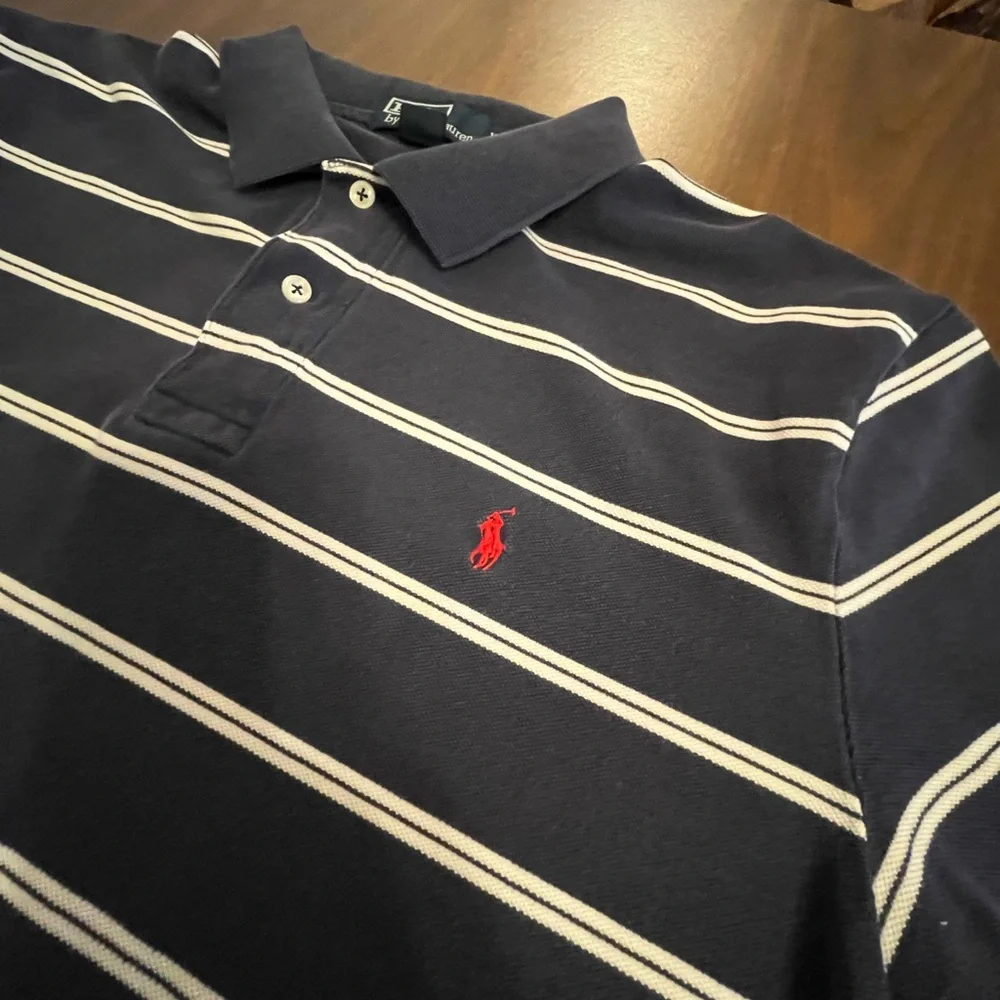 Polo by Ralph Lauren Shirt Short Sleeve Navy White Striped Mens XL Vintage Style